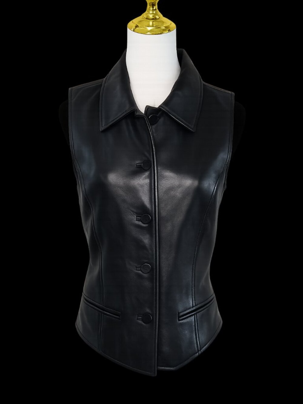 Vintage Ann Taylor Black Leather Vest Western Festival 90s Moto Cowgirl Layering